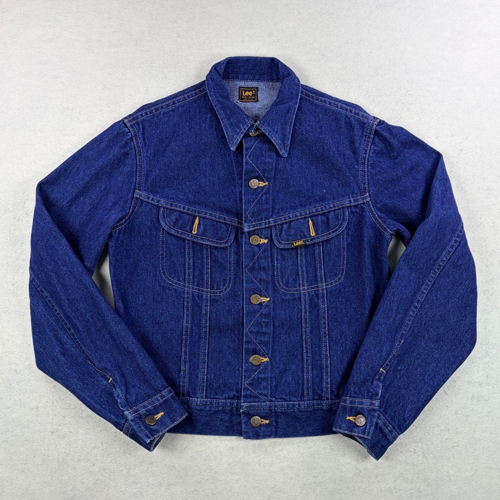 Vintage Lee Riders Denim Trucker Jacket Made in USA Blue Dark Wash Mens